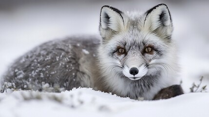Obraz premium Stealthy Arctic fox blending perfectly into the snow covered tundra its thick winter coat providing camouflage