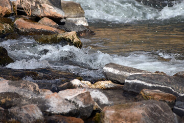 Rio Chama river flowing over rocks in New Mexico