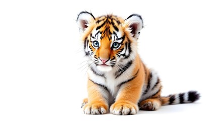 Obraz premium Adorable Baby Tiger Cub on White Background