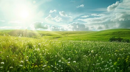 Vibrant green fields illuminated by bright sunlight create an ideal space for fitness activities and events promoting an active lifestyle Generative AI