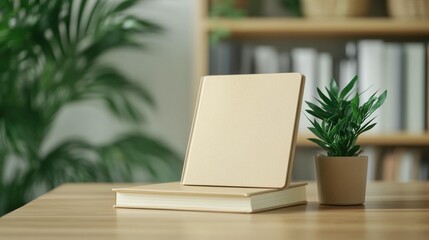 Fototapeta premium Beige Books on Wooden Table