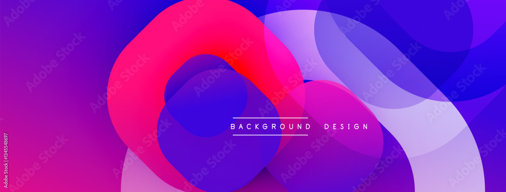 Poster Circular abstract design with overlapping translucent circles and round shapes, blending gradients and smooth curves, creating depth, contrast, and a dynamic visual effect