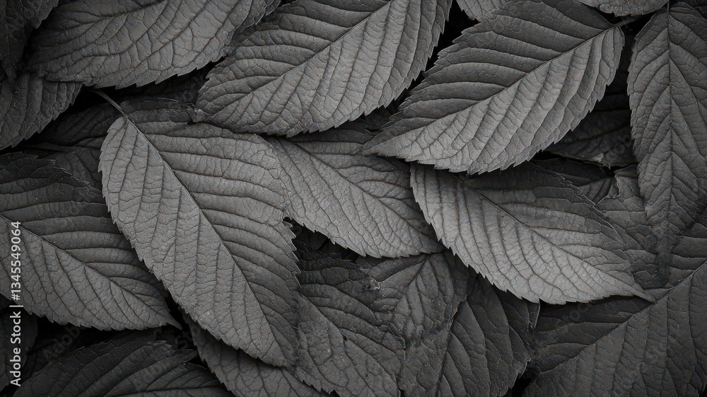 Poster dark gray leaf texture background: overlapping foliage with subtle sparkle
