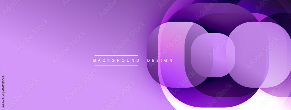 Poster Circular abstract design with overlapping translucent circles and round shapes, blending gradients and smooth curves, creating depth, contrast, and a dynamic visual effect
