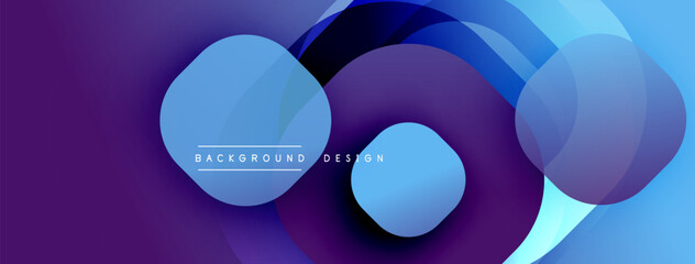 Circular abstract design with overlapping translucent circles and round shapes, blending gradients and smooth curves, creating depth, contrast, and a dynamic visual effect