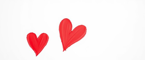 Three red-painted hearts on a white background , hearts, three
