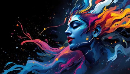 Naklejka premium Vibrant Colorful Goddess Art Print Abstract Painting