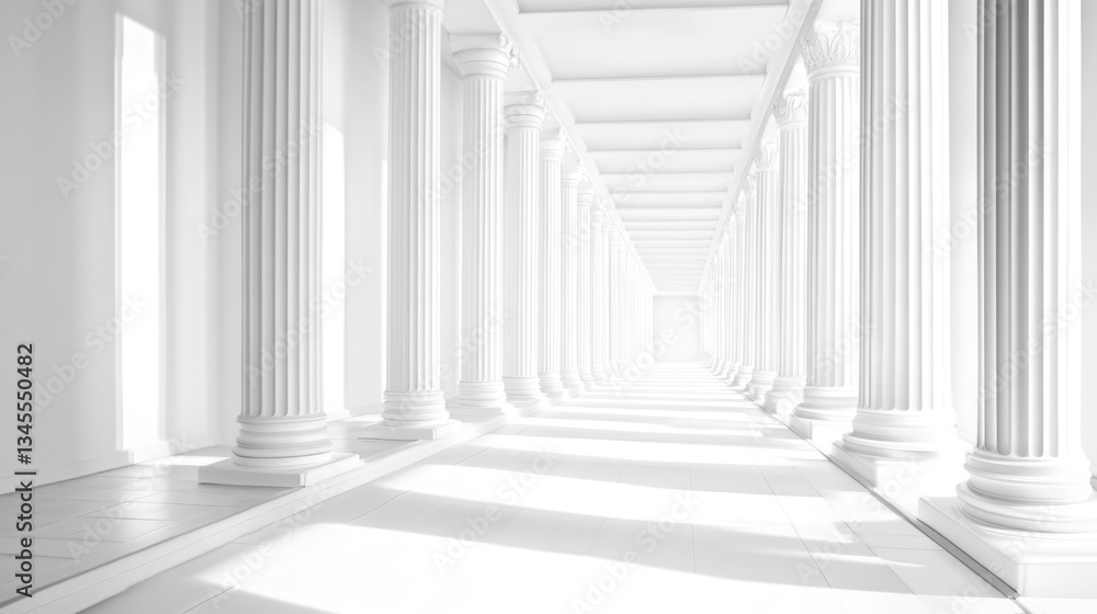Poster white columns corridor - elegant empty hallway - architecture background - stock photo