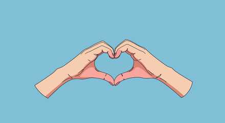 Fototapeta premium Hands forming a heart shape in a minimal and colorful design vector illustration