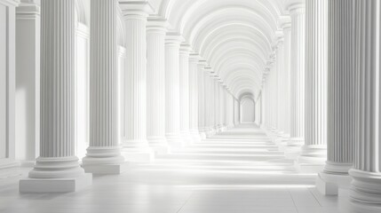 White colonnaded hall, light and airy, architectural perspective,  ideal for commercial use