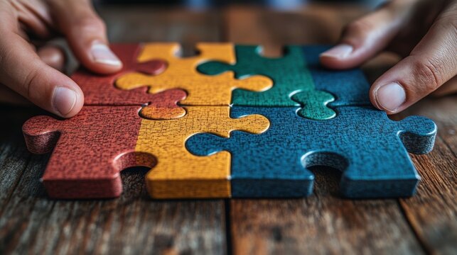 human resource management selecting right people for organization s success personnel employment and recruitment concept assembling jigsaw puzzle on wood desk