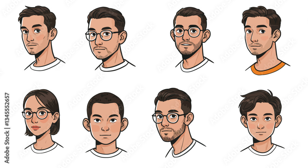 Poster character expressions transition with flat design style in vector illustration
