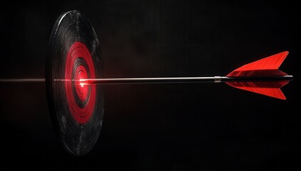 Arrow piercing the center of a target in low light.