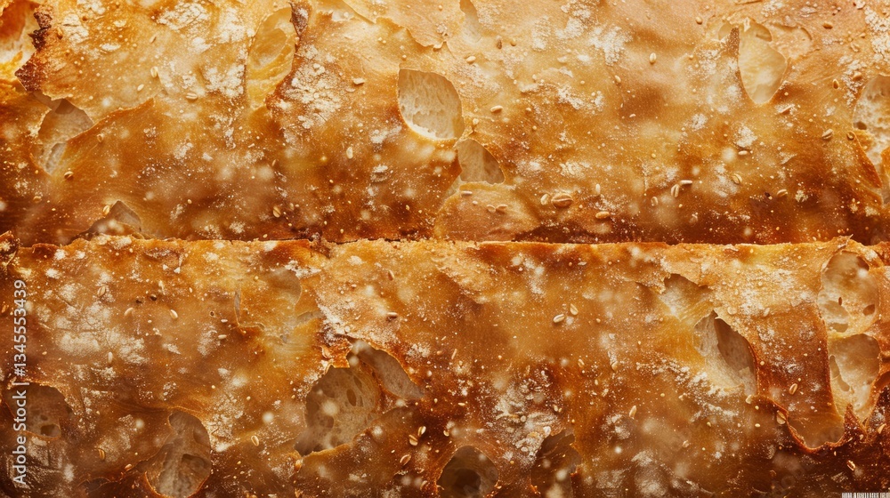 Poster close-up of freshly baked bread showcasing rich texture and appealing crumbs for bakery promotion an