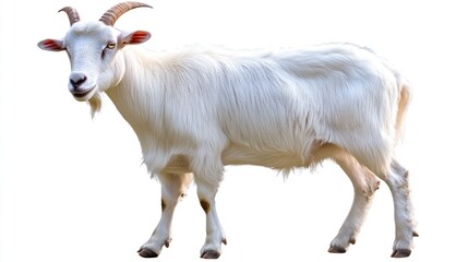 Fototapeta premium White Goat Standing Isolated, Rural Scene