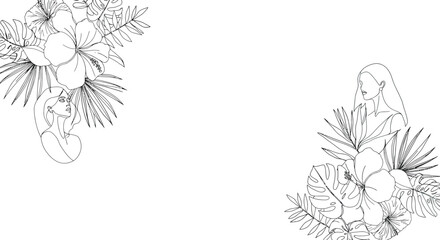 Detailed botanical illustration showcasing flowers and leaves in flat design vector art