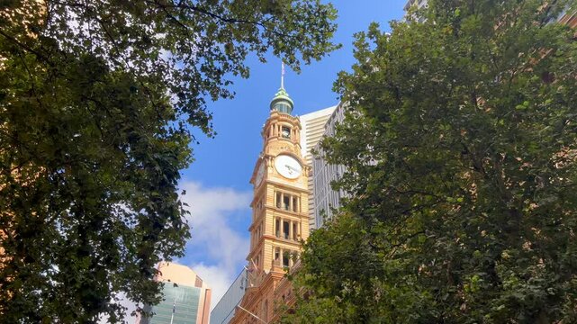 The clock tower of the General Post Office a heritage-listed landmark building located in Martin Place, Sydney, New South Wales, Australia.