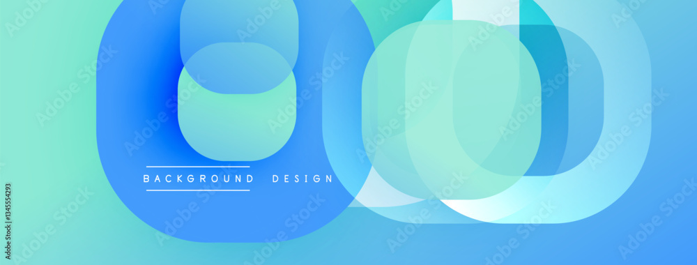 Poster Circular abstract design with overlapping translucent circles and round shapes, blending gradients and smooth curves, creating depth, contrast, and a dynamic visual effect