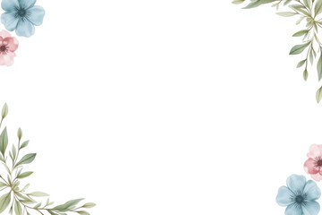 Naklejka premium a white background are decorated with light blue and pink flowers along with green leaves