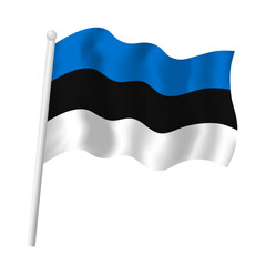 Estonia flag waving. Vector isolated illustration of Estonian national tricolor flag on flagpole in wind