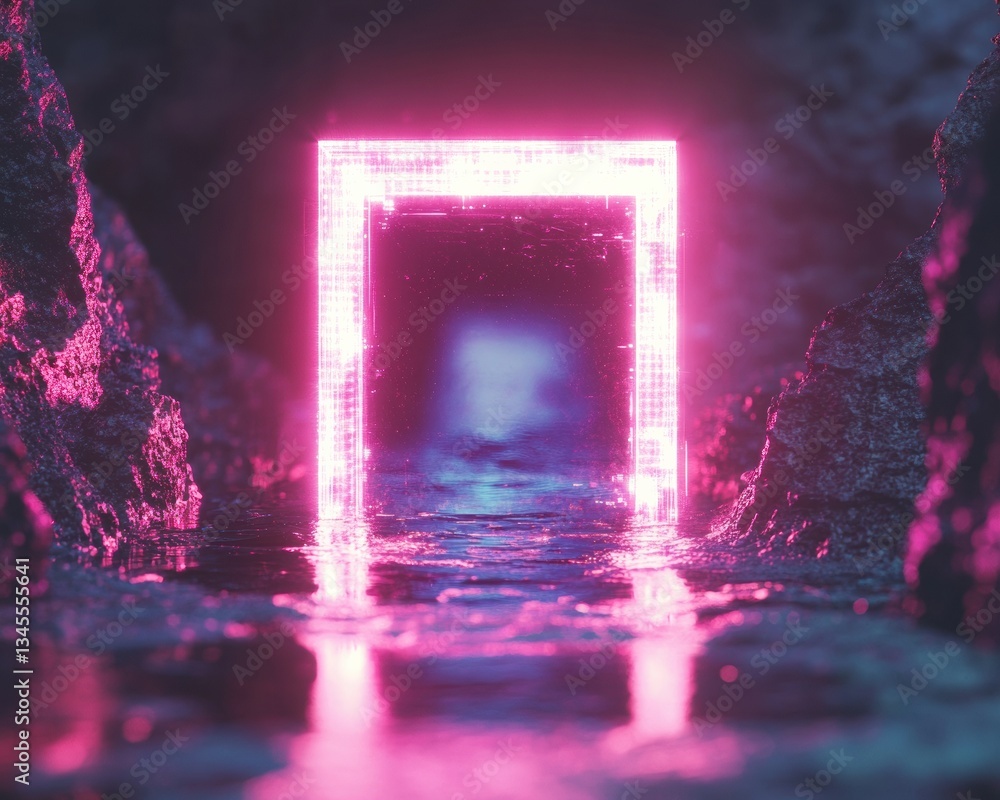 Poster reach beyond limits neon digital dreamscape for breakthrough innovation and summer tech transformati