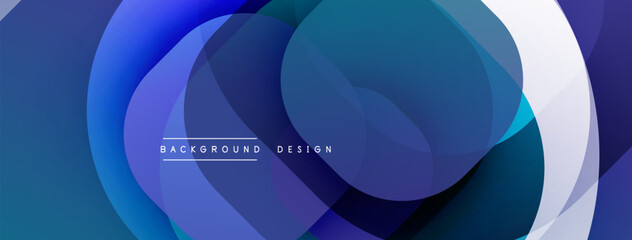 Circular abstract design with overlapping translucent circles and round shapes, blending gradients and smooth curves, creating depth, contrast, and a dynamic visual effect