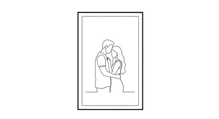 Fototapeta premium Embracing couple in minimal line art style for romantic vector illustration