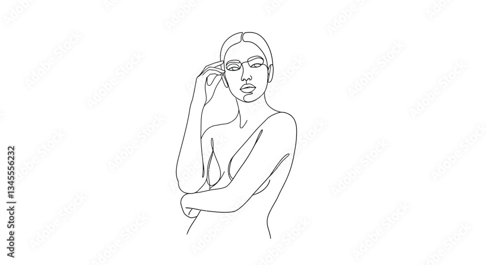 Poster elegant woman in stylish pose with minimal design elements in vector art