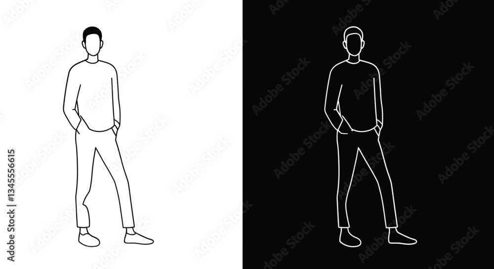 Poster outline of a man transitioning to solid black silhouette in minimal vector art