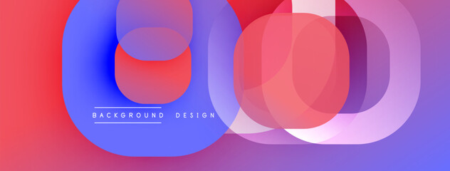 Circular abstract design with overlapping translucent circles and round shapes, blending gradients and smooth curves, creating depth, contrast, and a dynamic visual effect