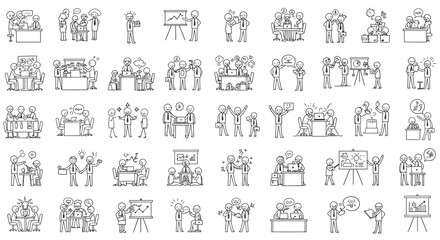 Group of people collaborating in various activities, flat vector illustration
