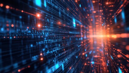 Fototapeta premium Futuristic digital data stream with glowing lights.