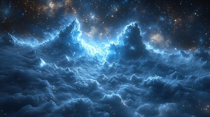 Obraz premium Glowing nebula cloudscape, cosmic dust, starry backdrop