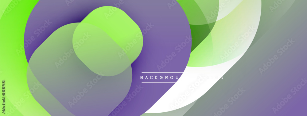 Poster Circular abstract design with overlapping translucent circles and round shapes, blending gradients and smooth curves, creating depth, contrast, and a dynamic visual effect