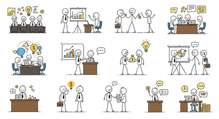 Business discussions showcasing teamwork and collaboration in flat vector art