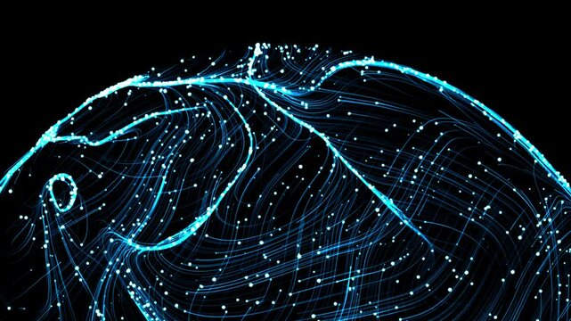 Abstract 3d sphere with interconnected lines and nodes, symbolizing a  big data futuristic digital network .Digital  Artificial Intelligence  background with particles. 3D wireframe geometric sphere. - Powered by Adobe