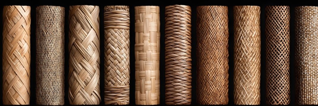 A closeup view of various intricately woven textile patterns featuring a range of natural fibers and rich textures showcasing the and craftsmanship of traditional handmade techniques