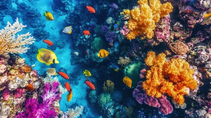 Obraz premium Vibrant underwater coral reef life tropical ocean marine photography colorful environment aerial view biodiversity exploration