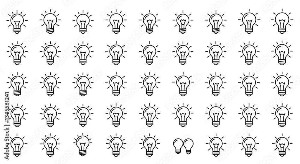 Poster light bulbs in various styles with shining elements in flat vector art