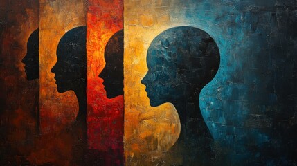 mental mind and brain concept psychology and subconscious stacked person head silhouettes abstract painting