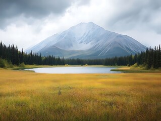 Fototapeta premium Mountain Lake Autumn Landscape for Canada.
