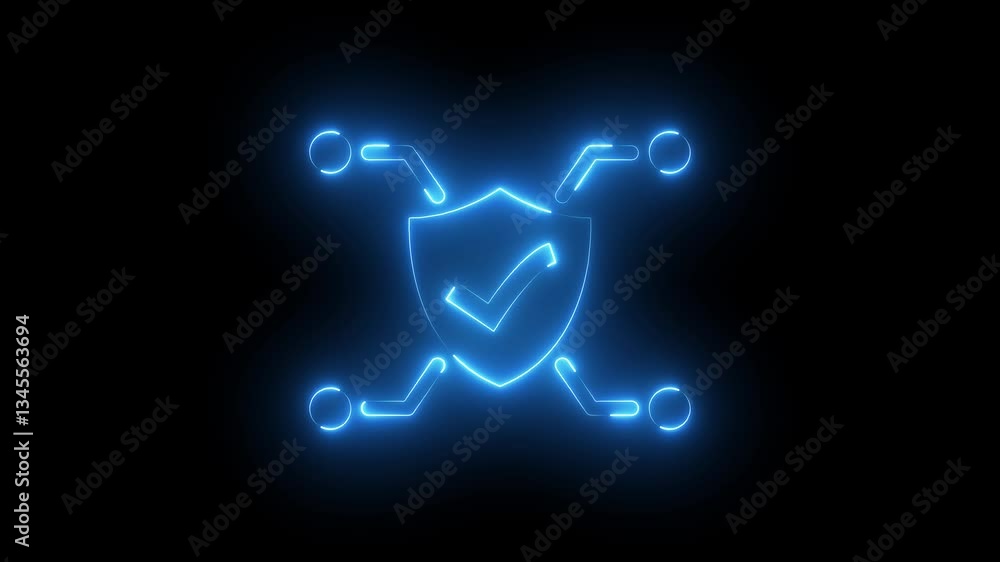 Poster glowing neon cyber security icon isolated . data protection symbol. digital secured network icon . t