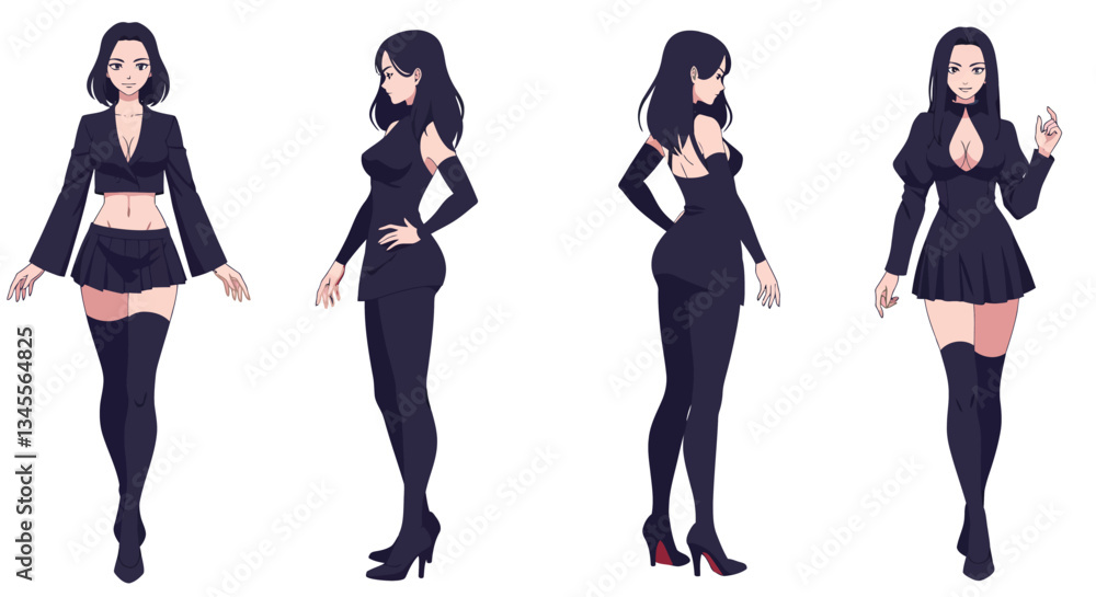 Poster character transformation in stylish attire with minimal detail in vector art
