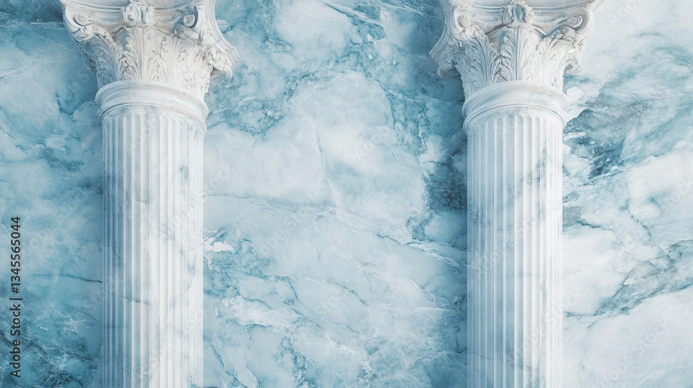 Aufkleber classical columns on light blue marble background. possible stock photo use