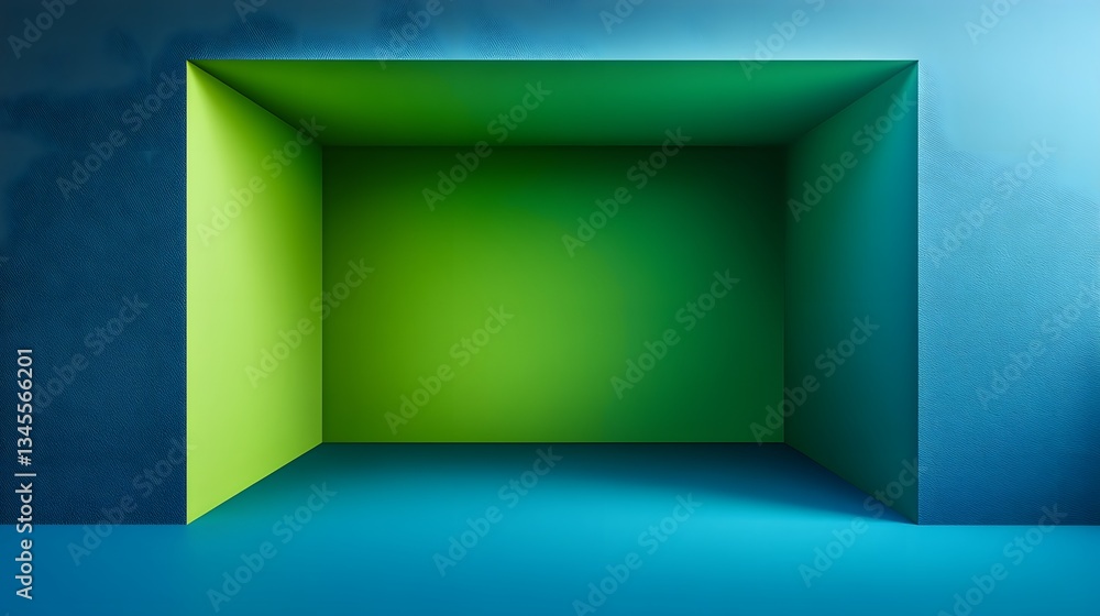 Poster a colorful open box like architectural space is depicted here