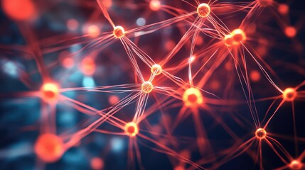 Obraz premium Abstract glowing network of connected nodes with orange lights in a futuristic design