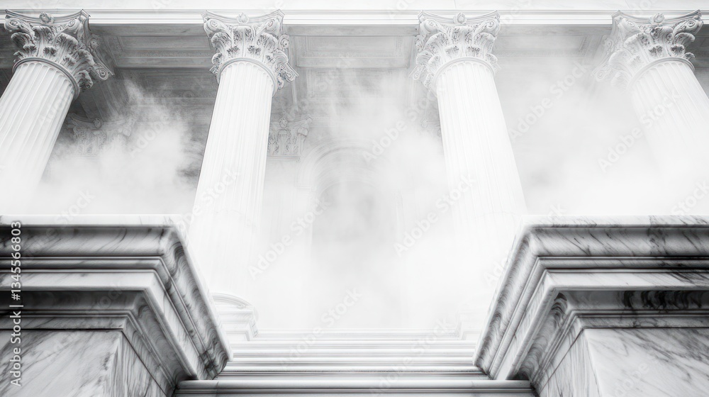 Aufkleber ancient columns steps foggy perspective architectural background