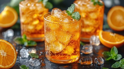 orange hued aperol spritz with sparkling bubbles
