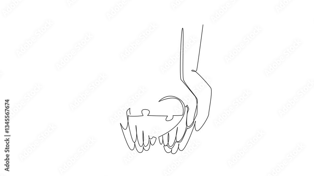 Poster animated self drawing of continuous one line drawing 4 piece puzzle in the shape of love on the palm