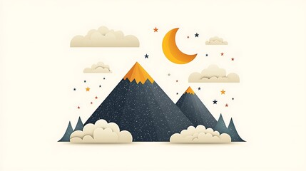 Night Mountainscape: Paper Art Illustration.